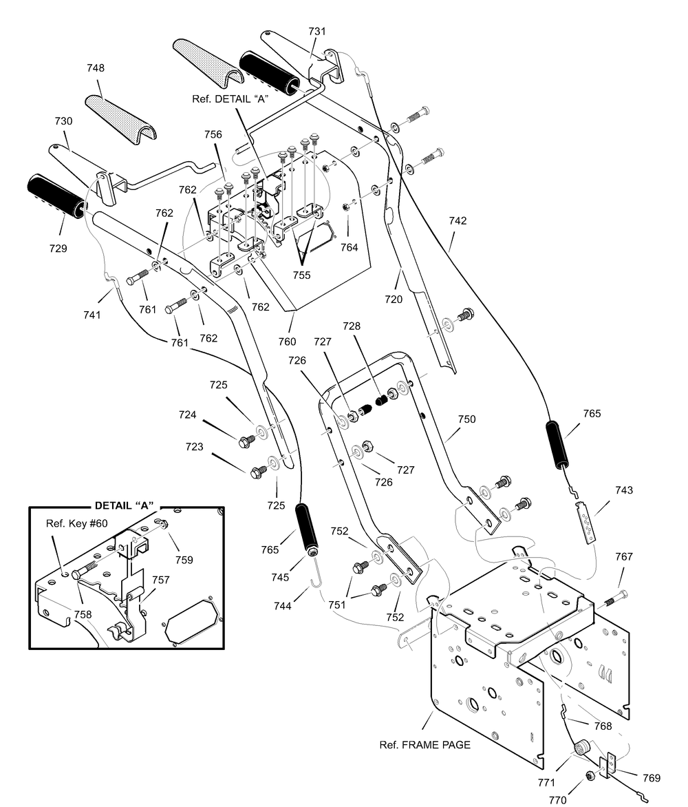 Handle Assembly Diagram and Parts List for 627804X89D 2002 Briggs and Stratton Snow Blower